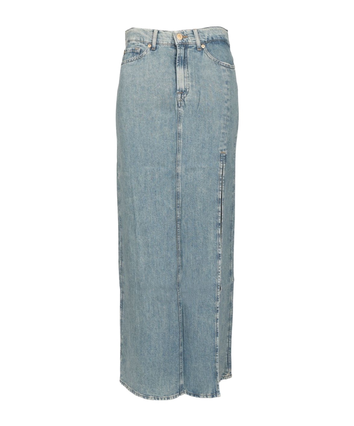 7 For All Mankind Long Skirt Arizona With High Slit In Light Blue