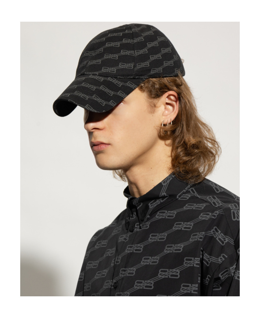 Balenciaga Monogram-print Cotton Cap In Black
