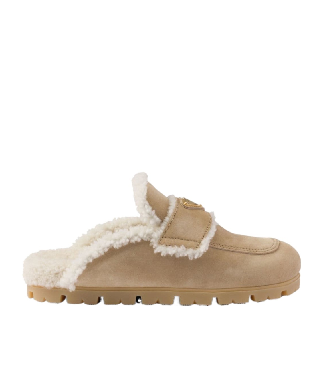 Prada Slipper Aus Wildleder Und Lammfell In Brown
