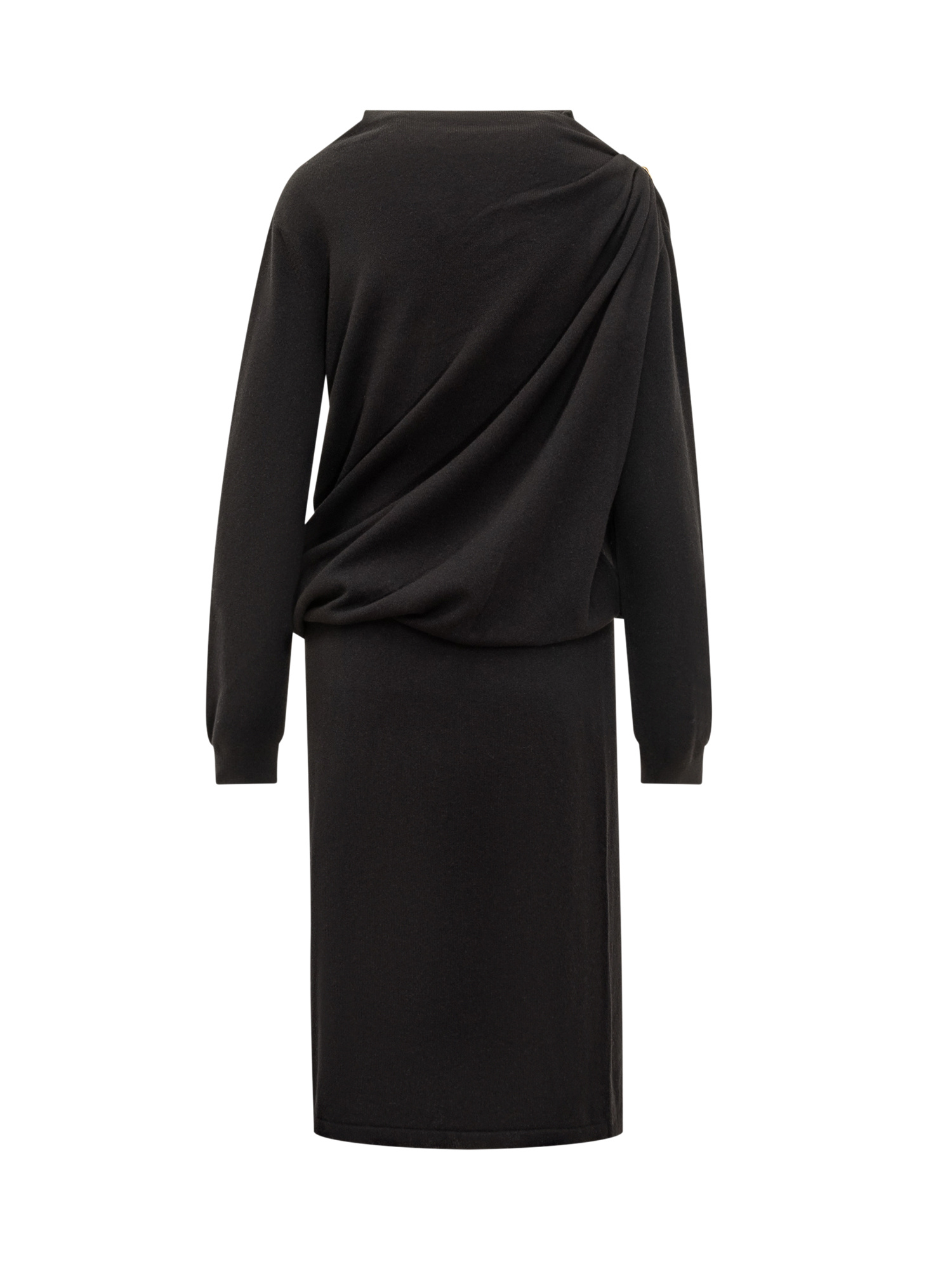 Fabiana Filippi Fitted Midi Dress With Draped Bodice And Gold Detail In Black
