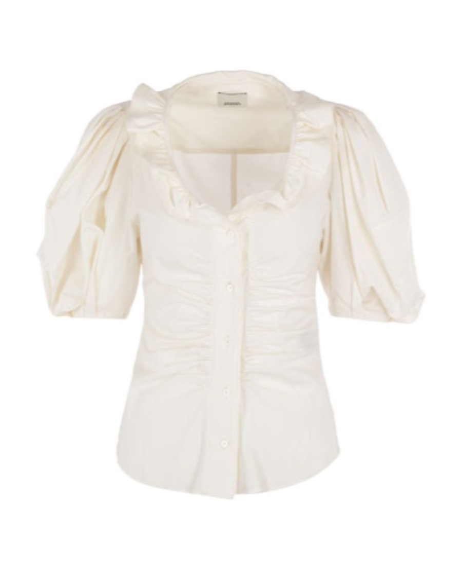 Shop Isabel Marant Ruffle-neck Ruched Blouse