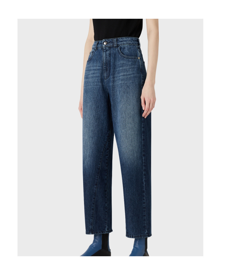 Shop Emporio Armani Wide-leg Cropped Denim Culottes In Blue