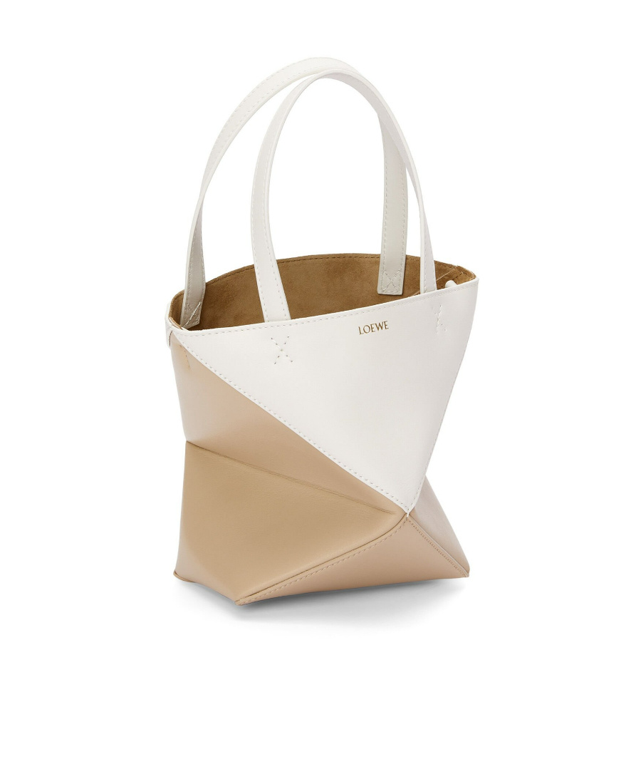 Loewe Mini Puzzle Leather Shoulder Bag In Nude