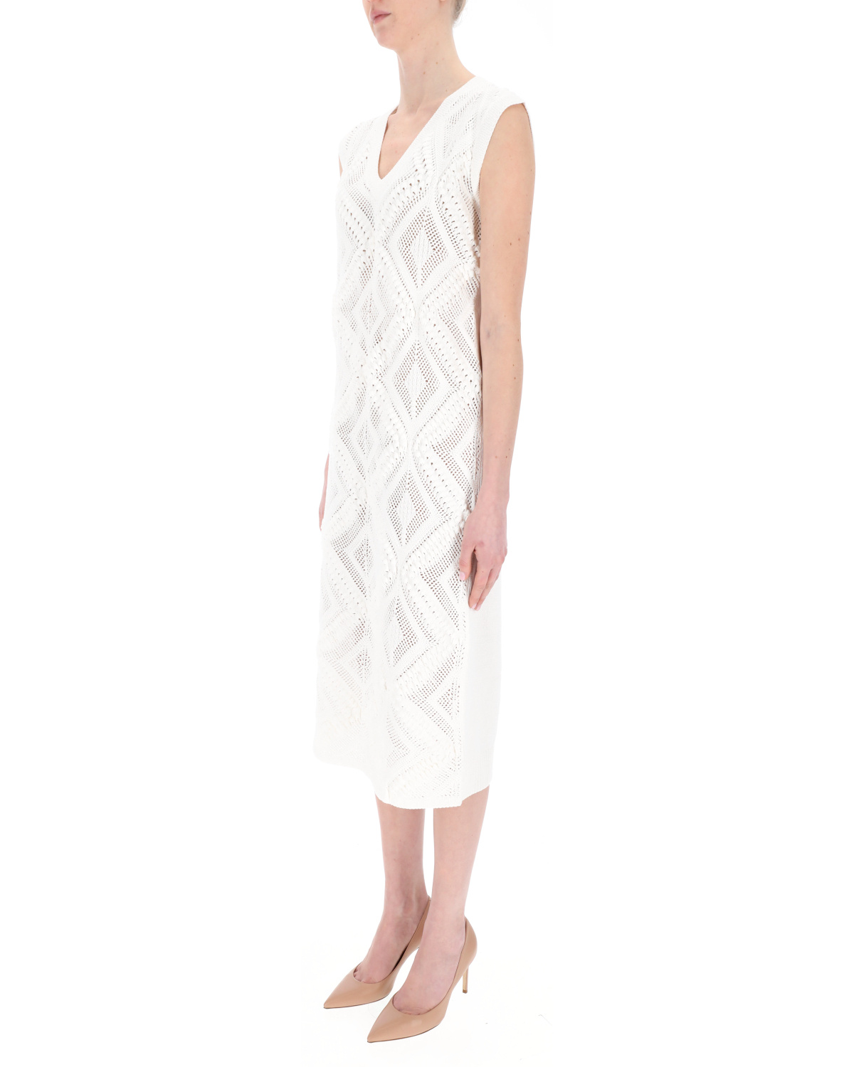 Fabiana Filippi Hollowed-out V-neck Dress In White