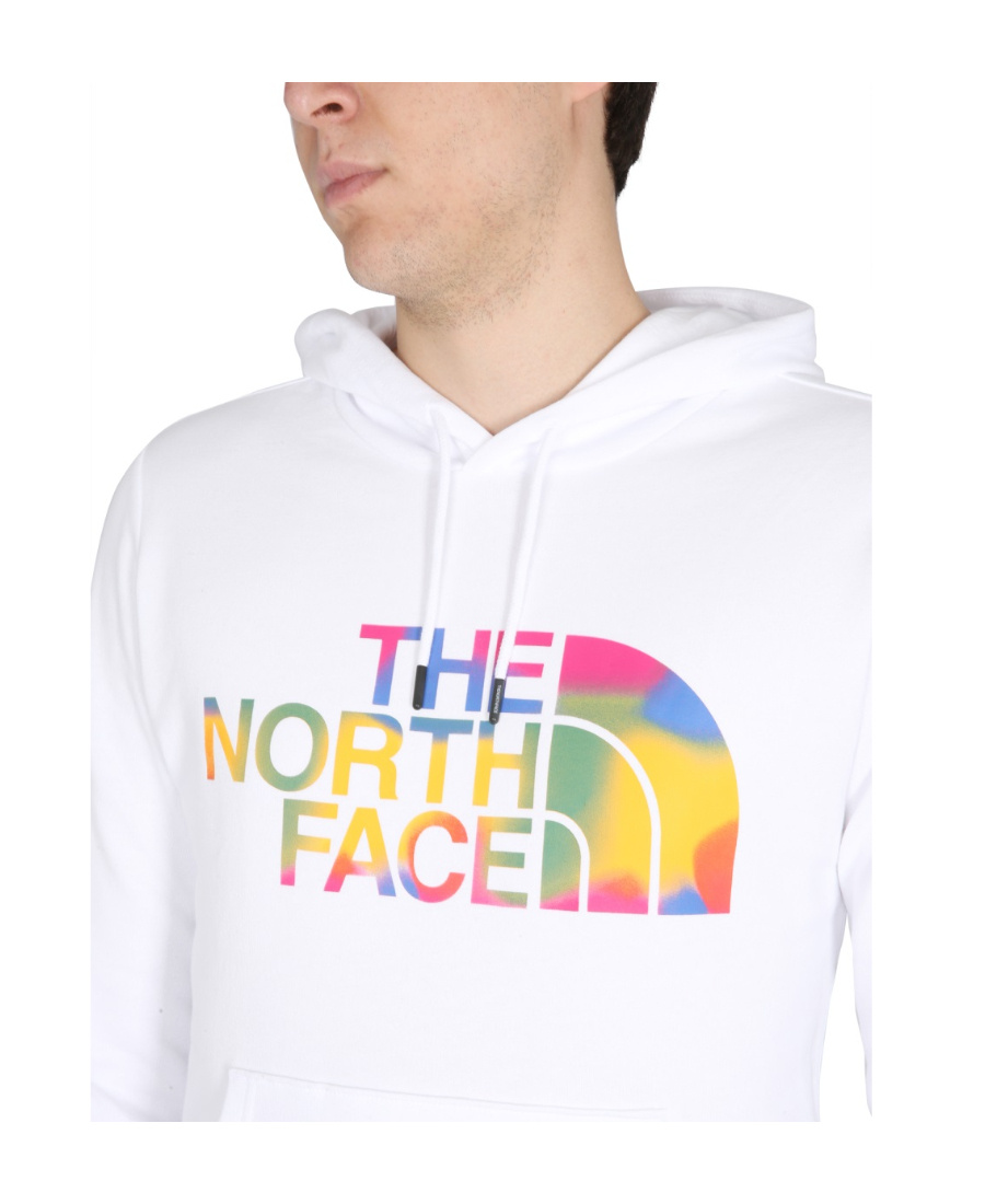 Shop The North Face Logo Printed Drawstring Hoodie In White
