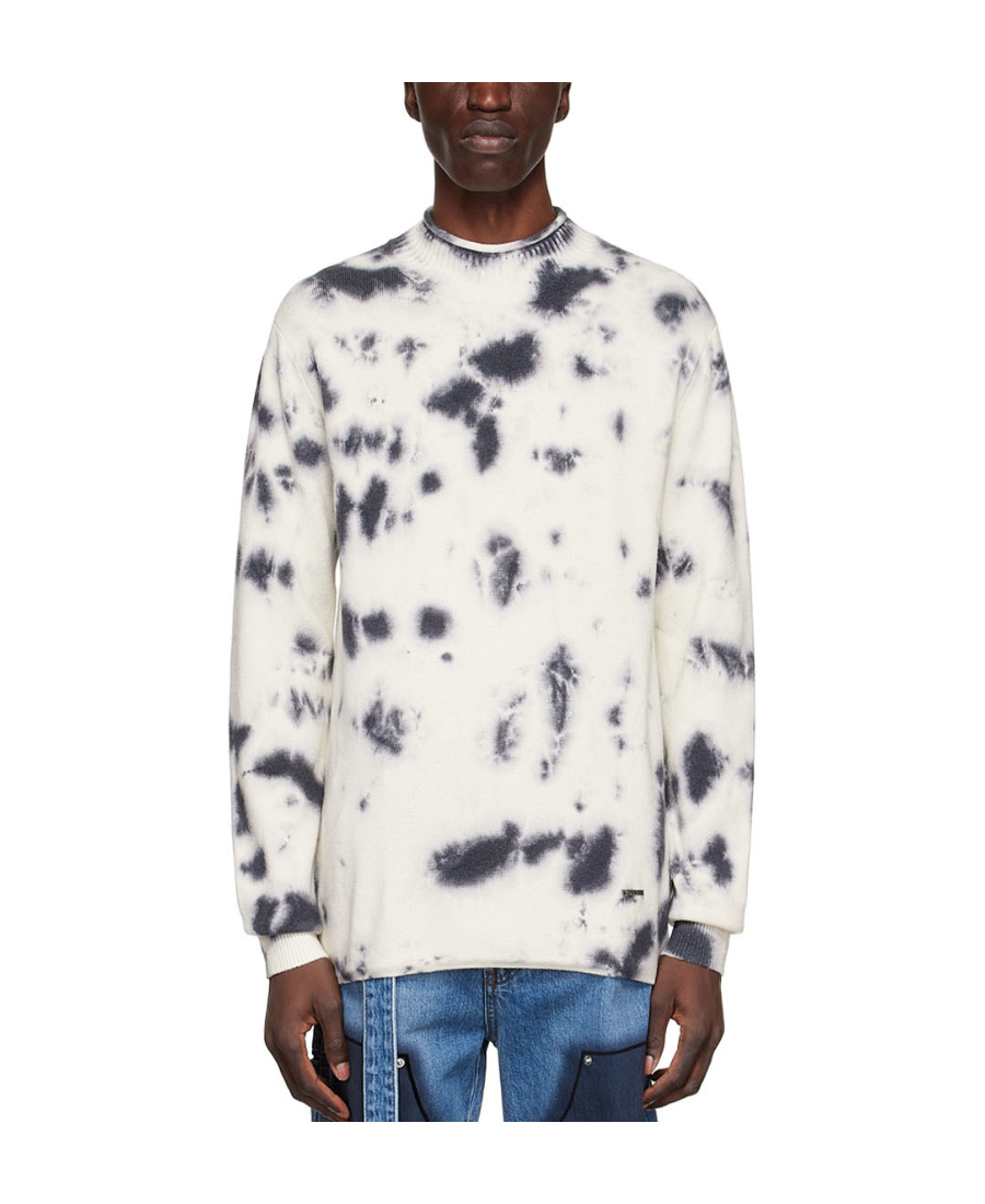 We11 Done Tie-dyed Round-neck Knitted Pullover In White