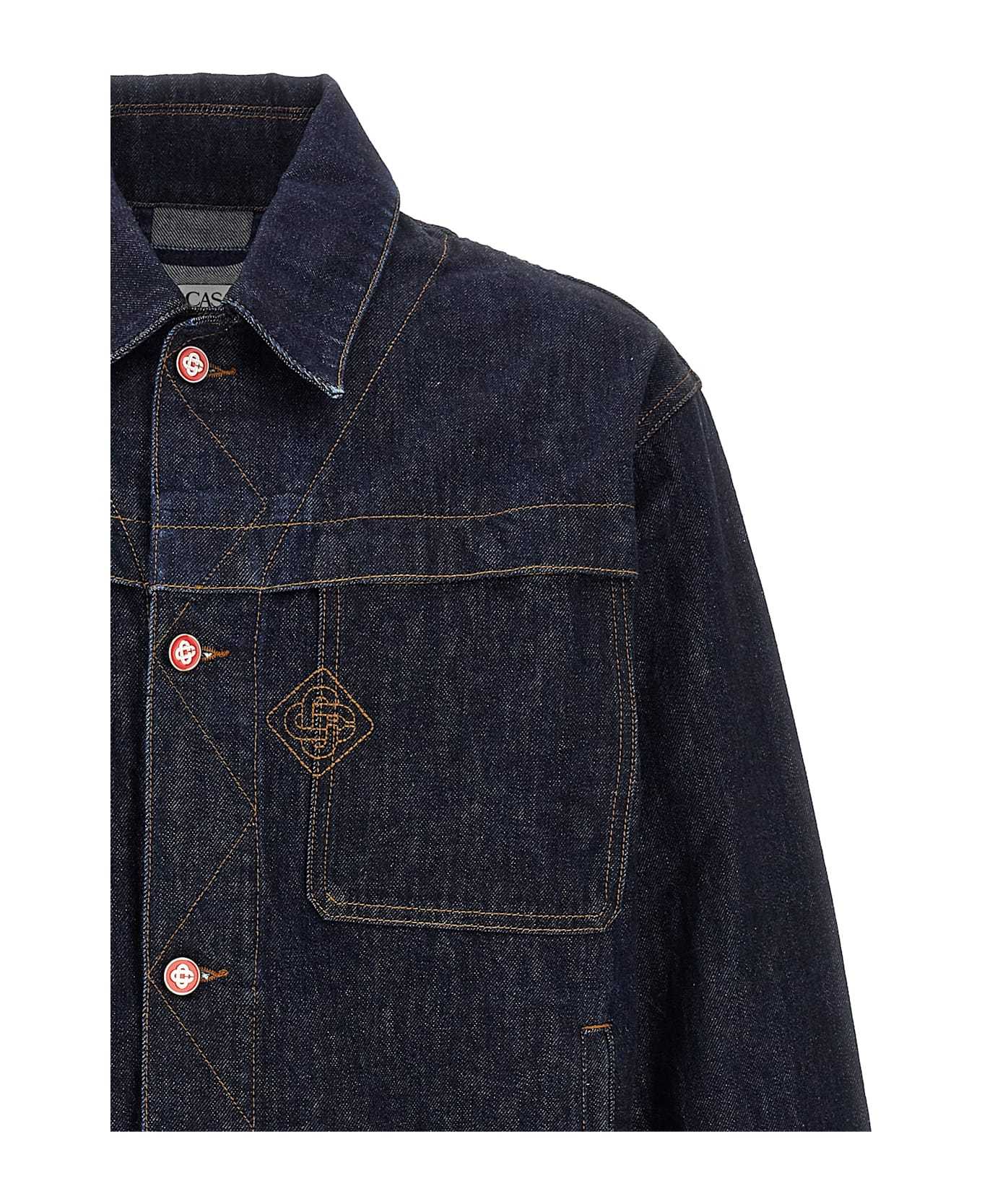 Casablanca Embroidered Logo Denim Jacket In Black