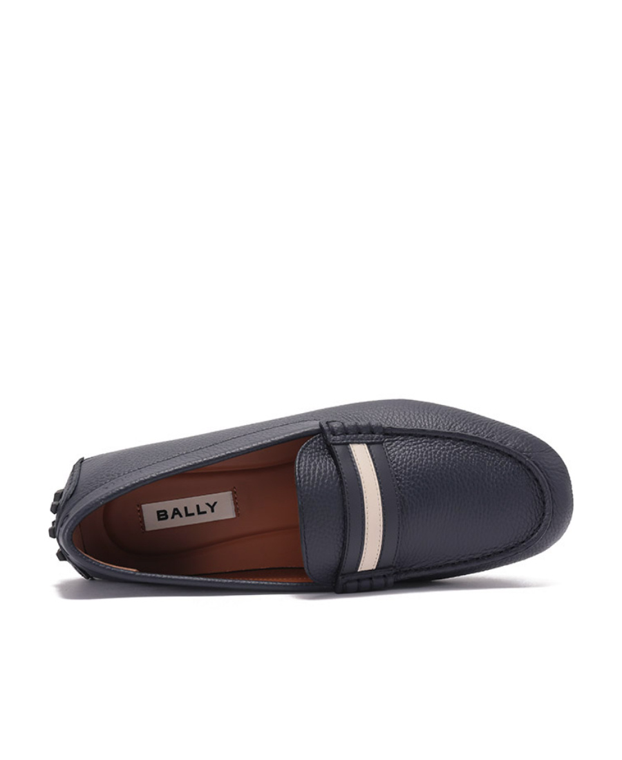Bally Striped Round Head Loafers In Black