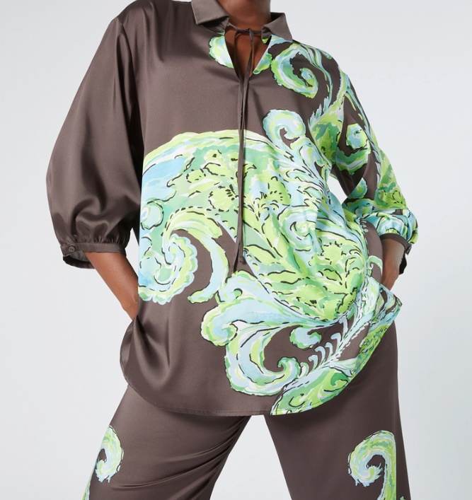 MARINA RINALDI PRINTED TWILL AND JERSEY TOP