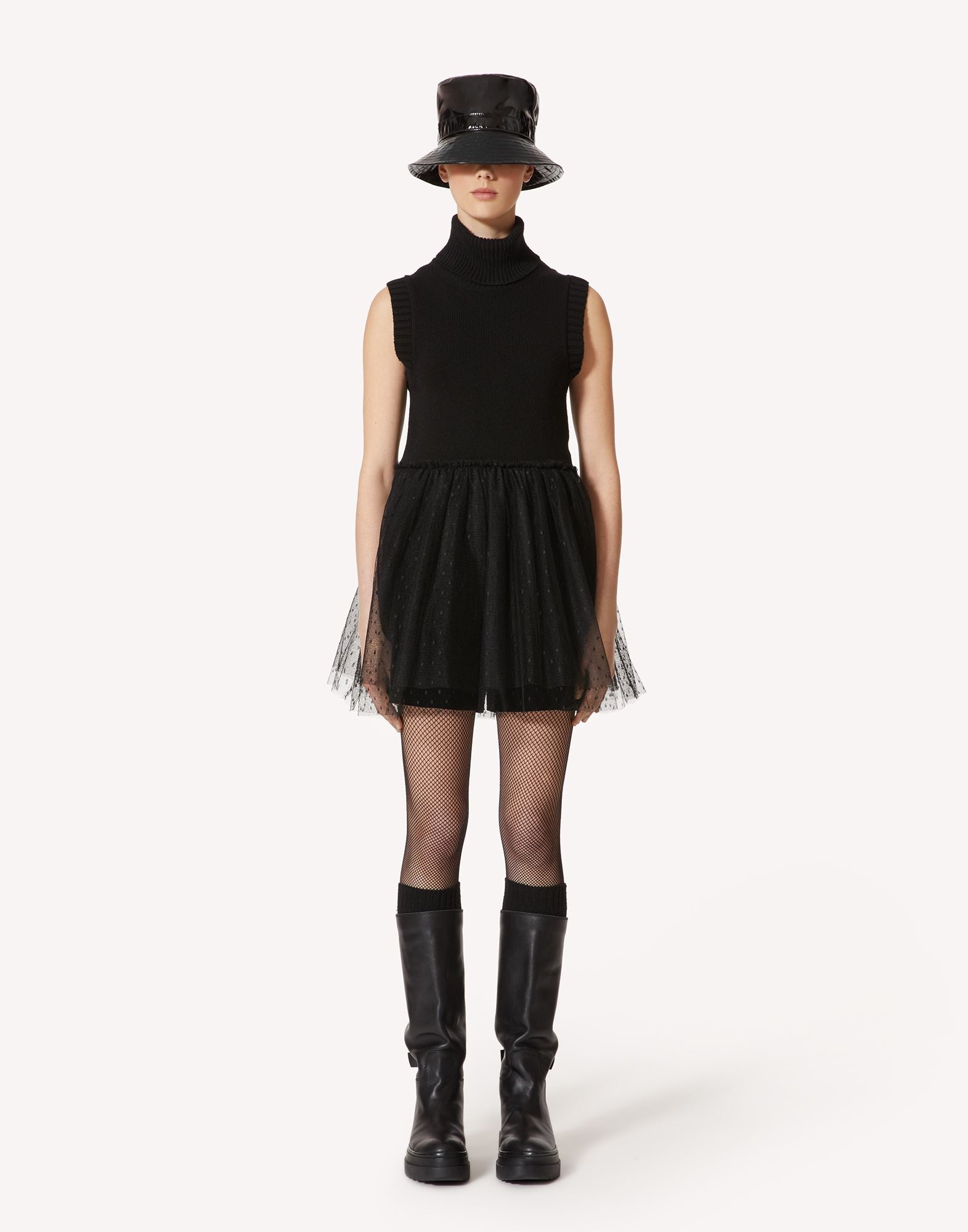 Red Valentino Mesh Tulle Knitted Pullover In Black
