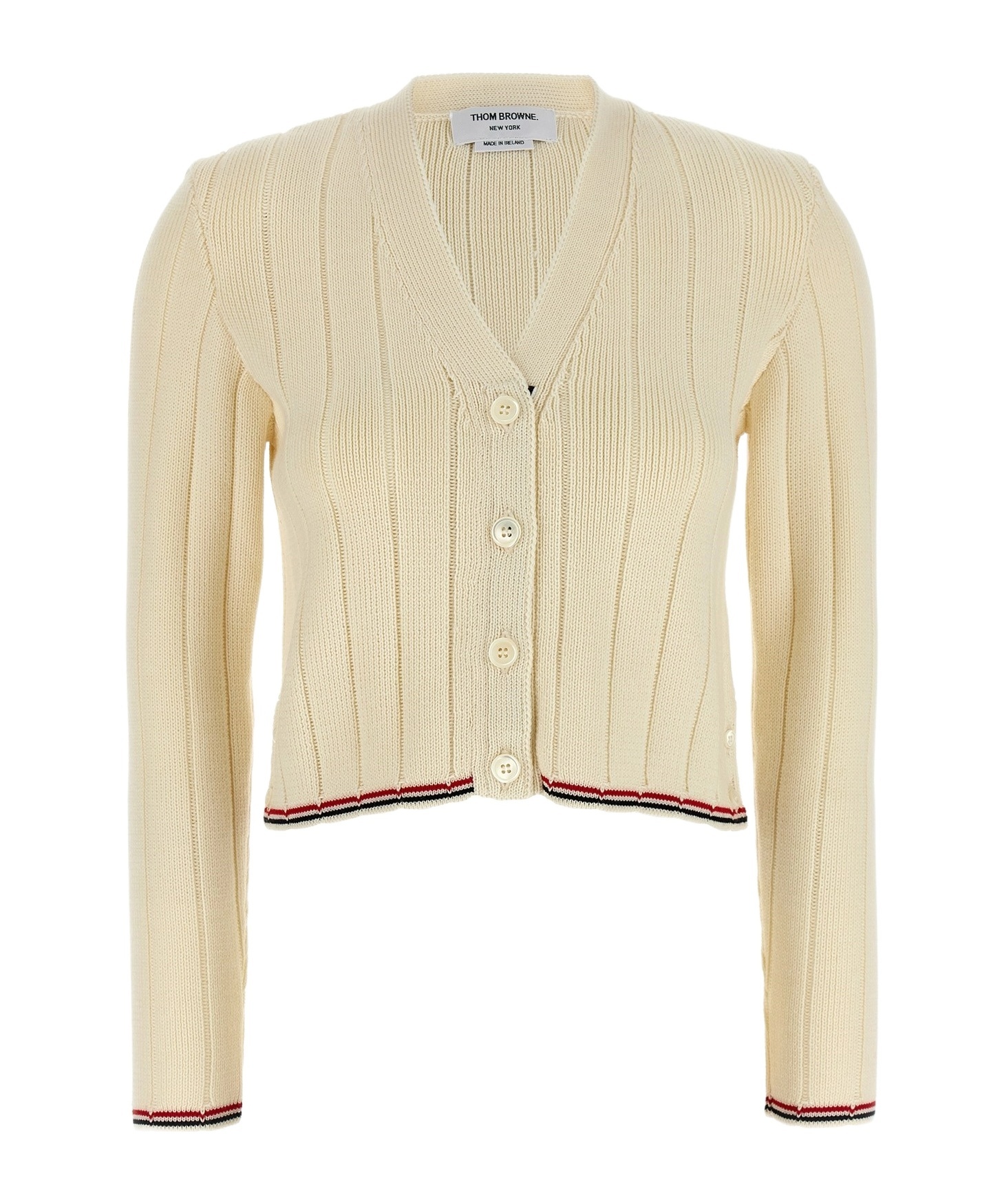 Thom Browne White Ladder Full Needle Rib Stitch Cardigan In Neutral