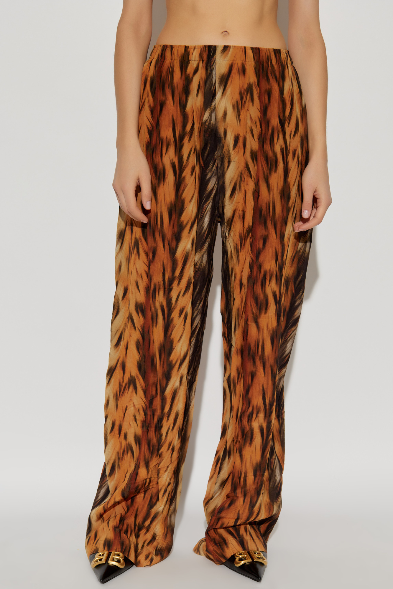 Balenciaga Straight Leg Trousers Elastic Waistband In Brown