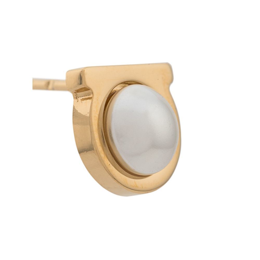 Ferragamo Gold Gancini Pearl Earrings In Yellow