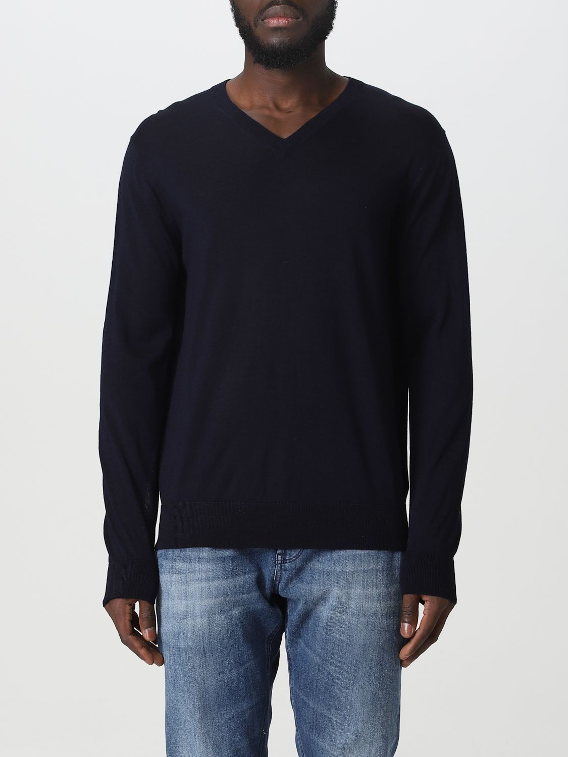 Ballantyne Cotton V Neck Knitted Pullover In Black
