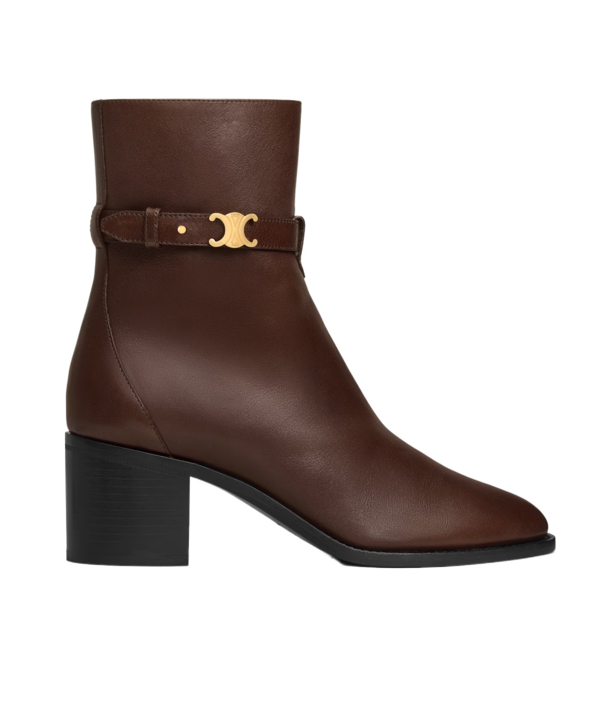 Celine Garance Triomphe Strap Boot In Calfskin In Brown