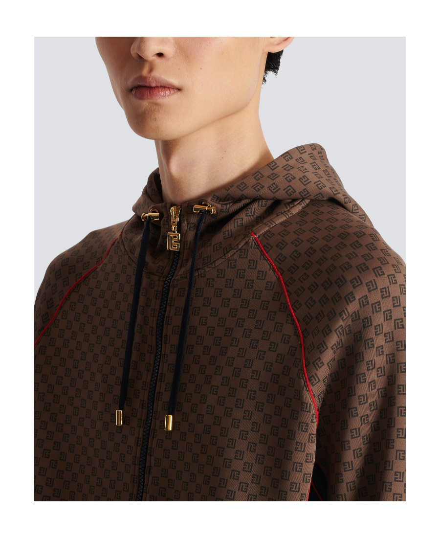 Shop Balmain Mini Monogram Tracksuit Jacket In Brown