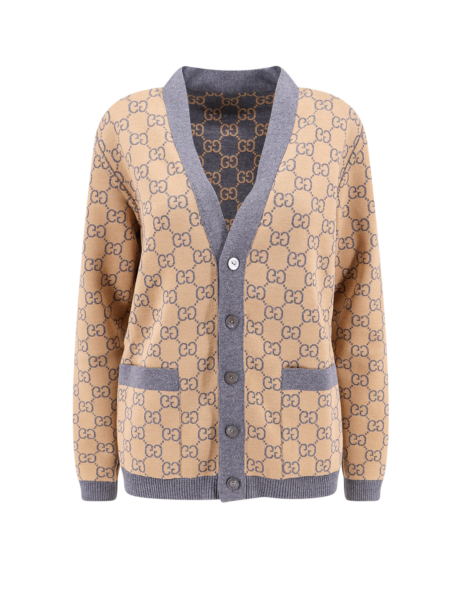 Gucci Monogrammed Intarsia Button-up Cardigan In Gray