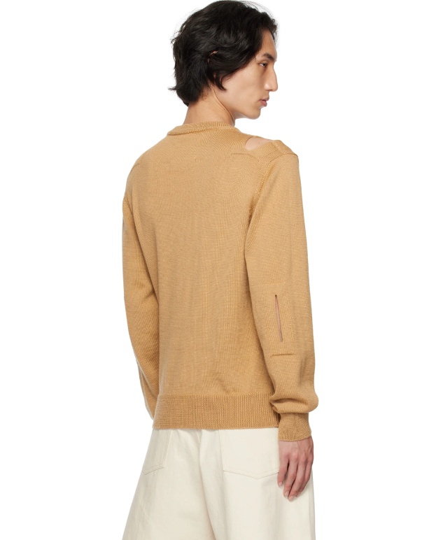 Jil Sander Round Neck Hollowed-out Sweater In Nude
