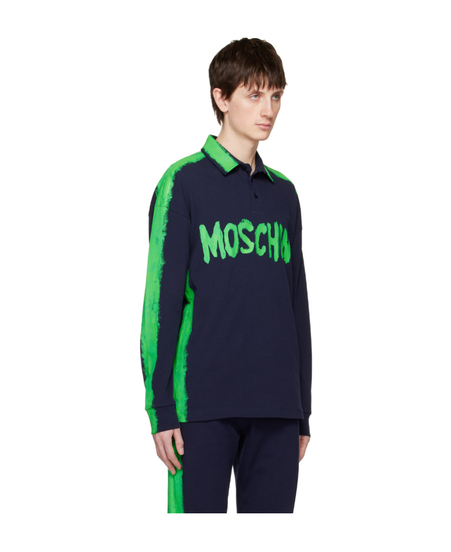 Moschino Logo Long-sleeved Polo Shirt In Black