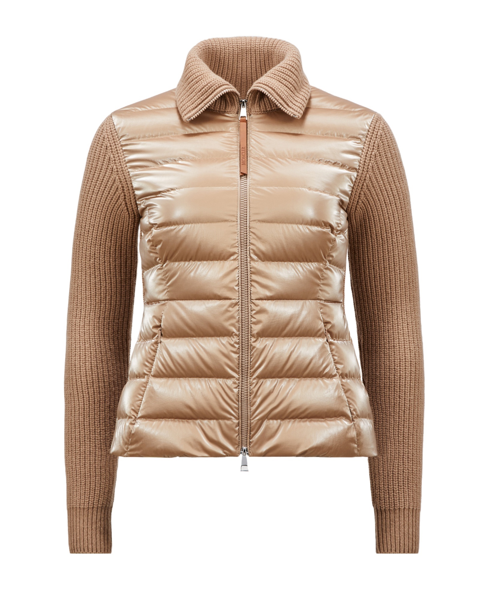 Moncler Padded-panel Wool Cardigan In Nude