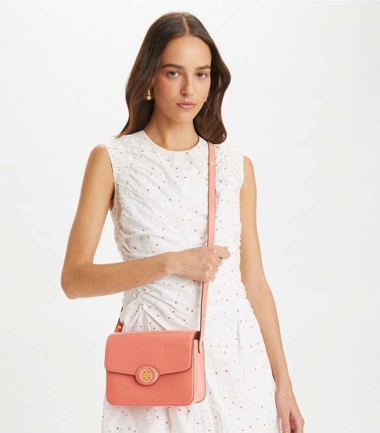 Tory Burch Robinson Crosshatched Convertible Shoulder Bag In Pink