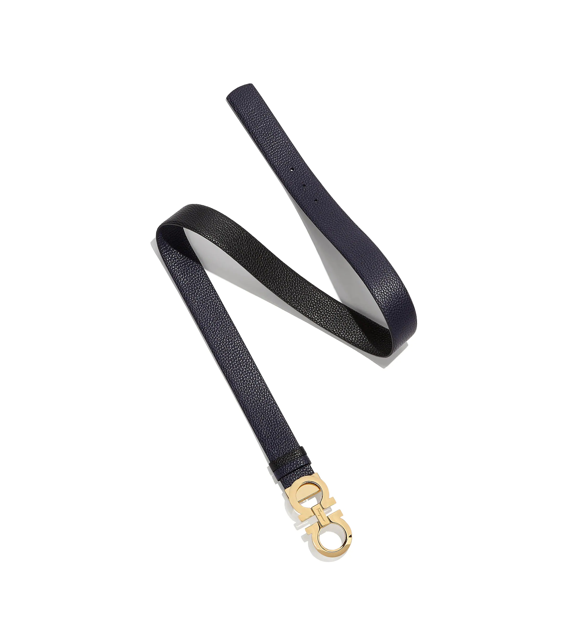 Ferragamo Adjustable And Reversible Gancini Leather Belt In Black
