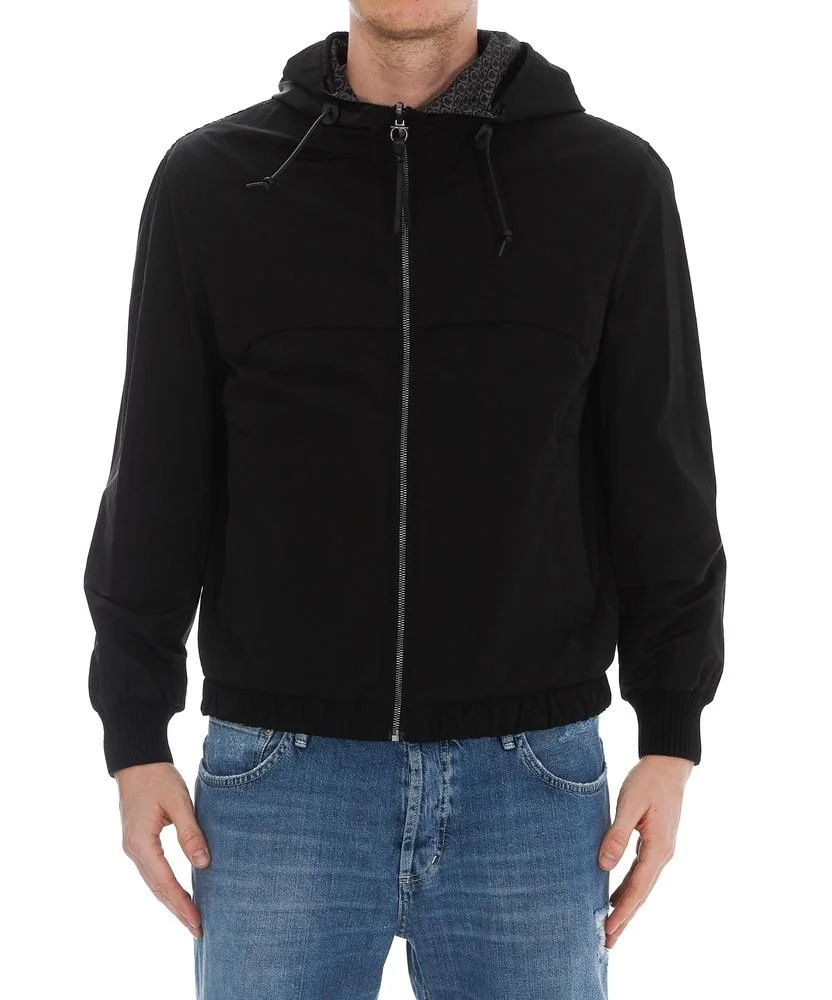 Ferragamo Double-sided Gancini With Hat Casual Jacket In Black