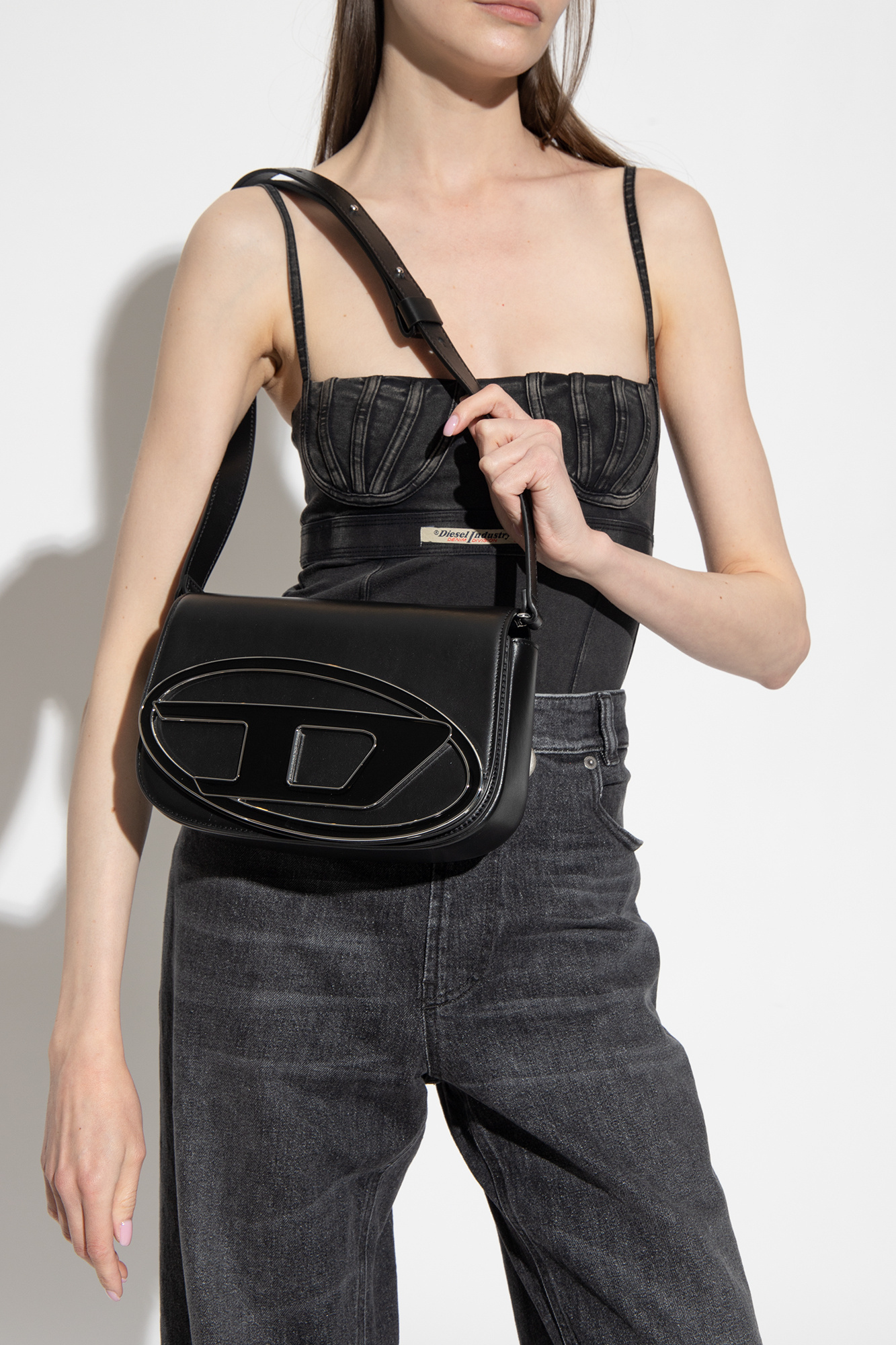 Diesel Mini Shoulder Bag In Soft Nappa Leather With Logo Detail In Black