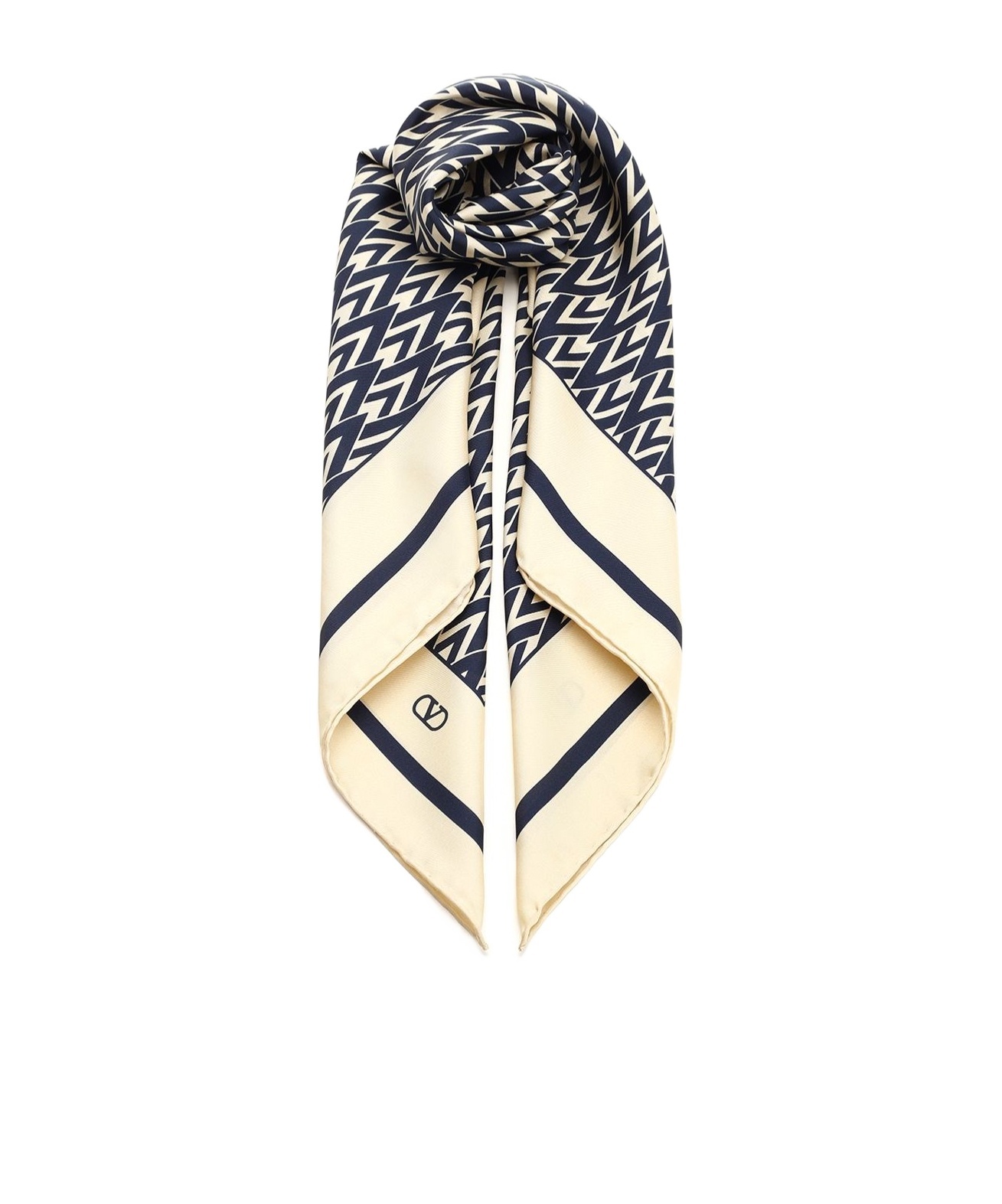 Valentino Chevron Pattern Silk Square Scarf In Neutral