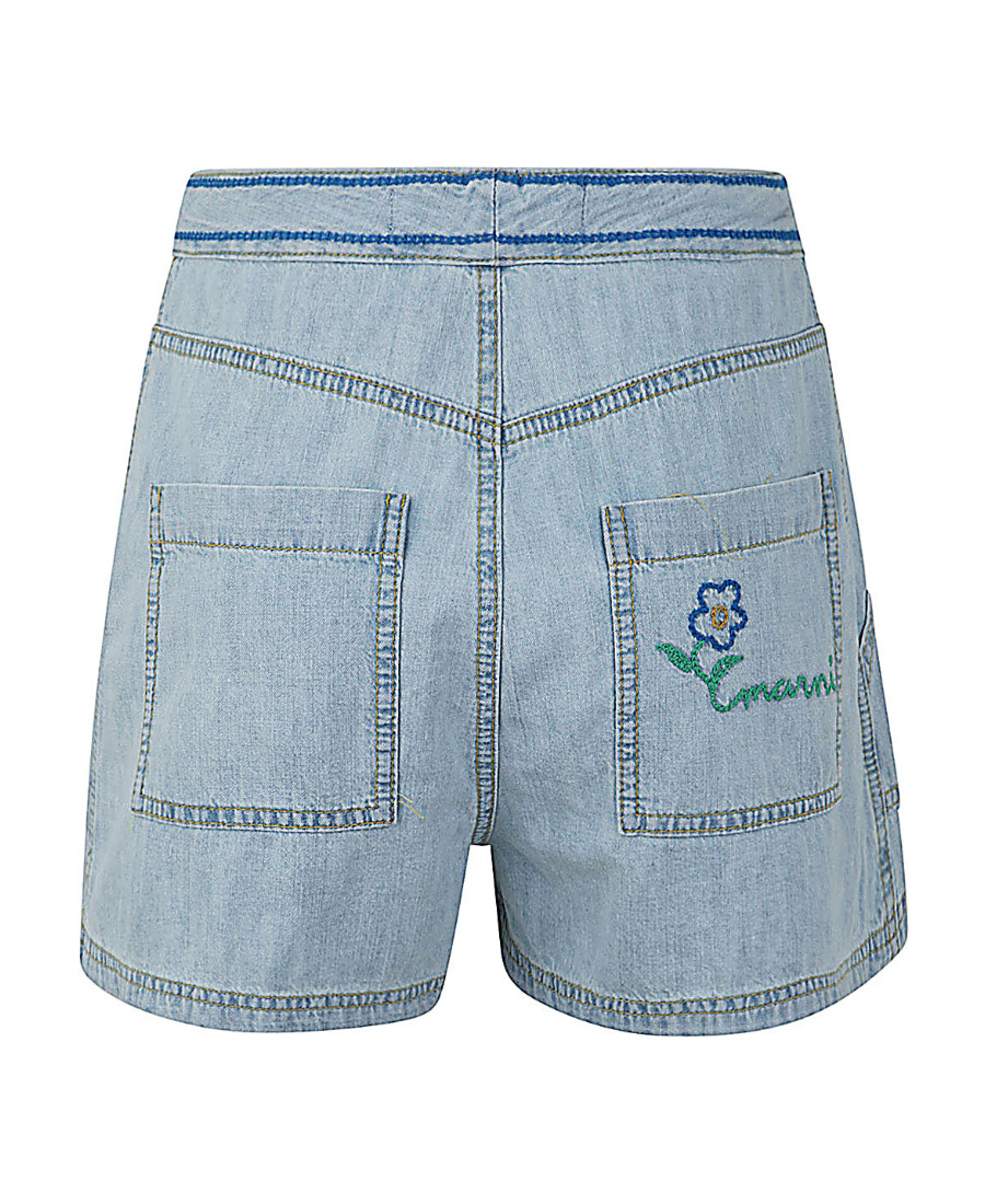 Marni Embroidered-logo Denim Shorts In Blue