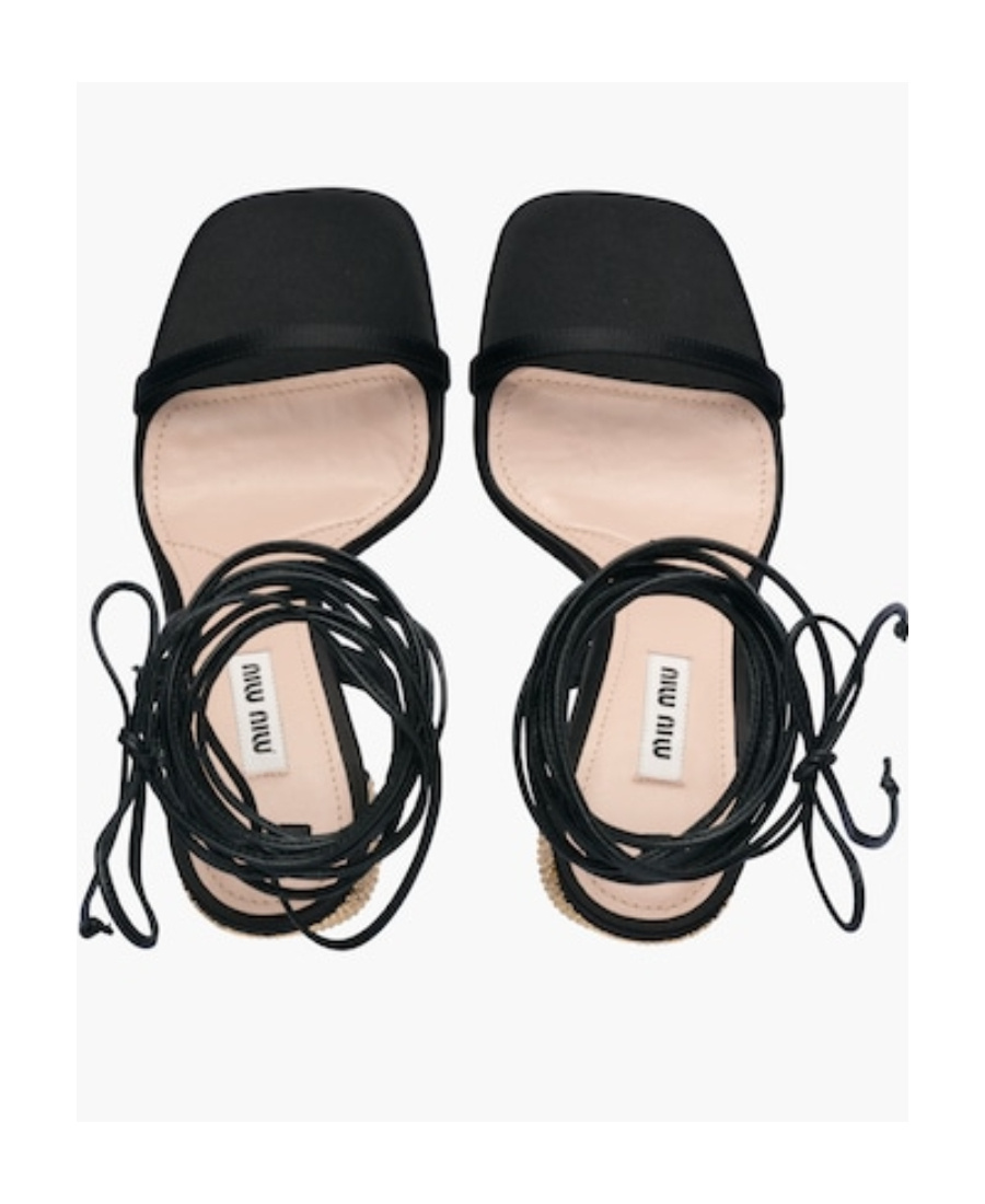 Miu Miu Glitter And Patent Leather Sandals In Black