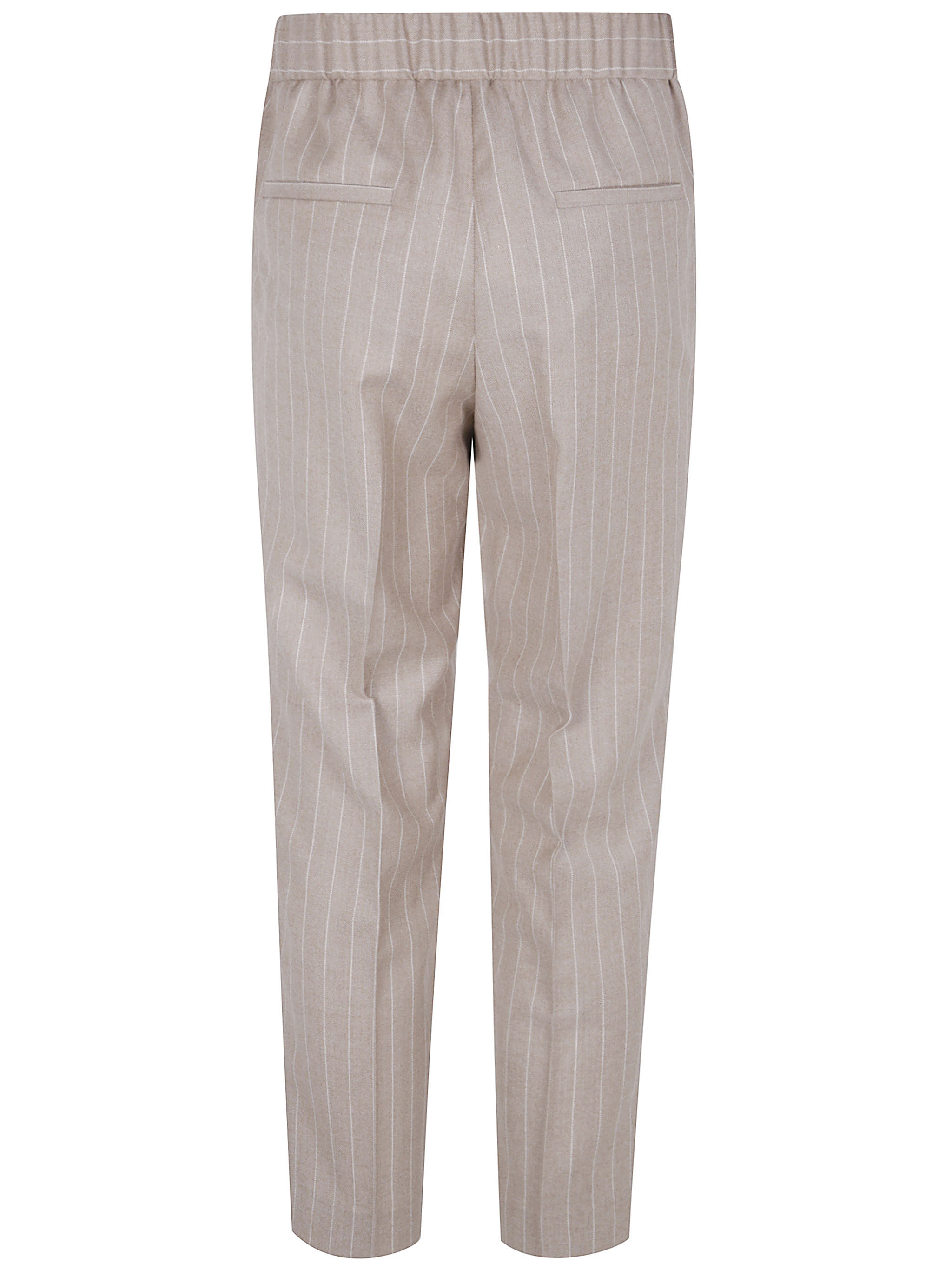 Peserico Elastic Waisted Pinstriped Lurex Flanell Trousers In Brown