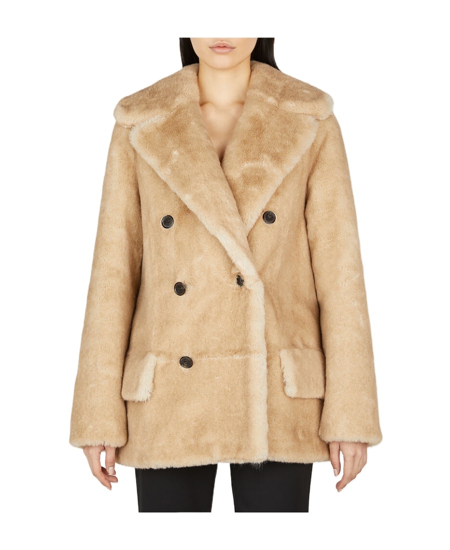 Saint Laurent Double-breasted Button-fastening Coat In Nude