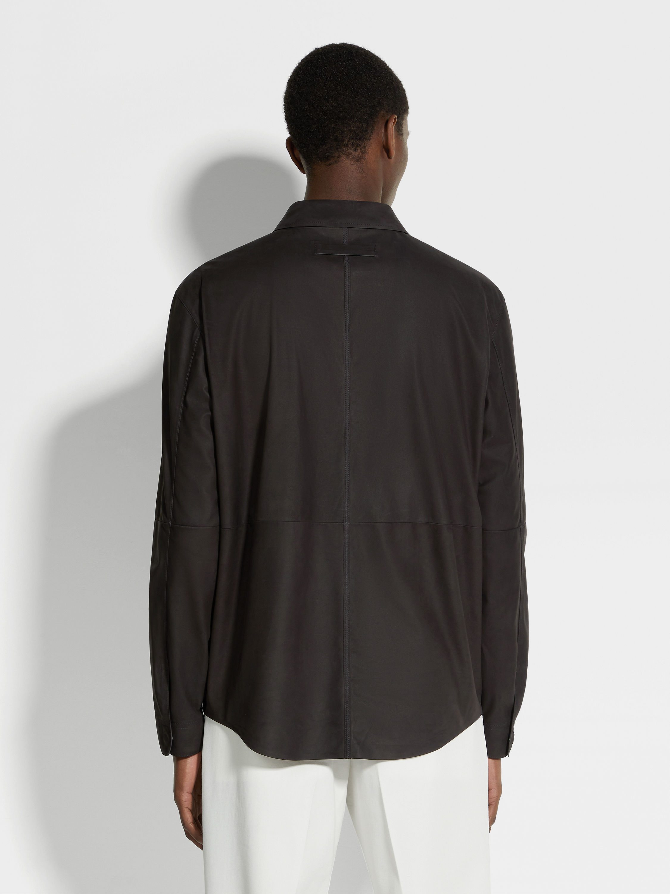 Zegna Secondskin Zip-front Nubuck Overshirt In Brown