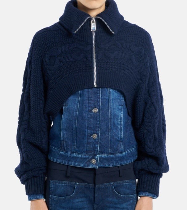 Dondup Long Sleeve Down Jacket With Ribbed Collar In Blue