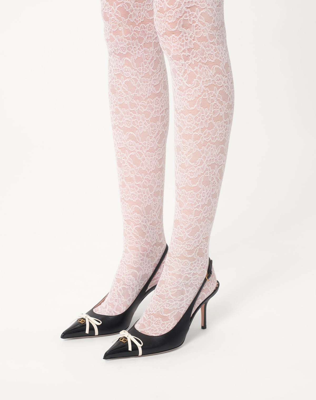 Valentino Garavani Leather Slingback With Patent Leather Toe In Black