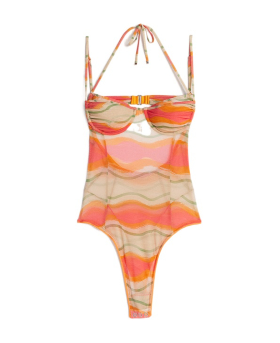 JACQUEMUS GRAPHIC-PRINT MESH BODYSUIT