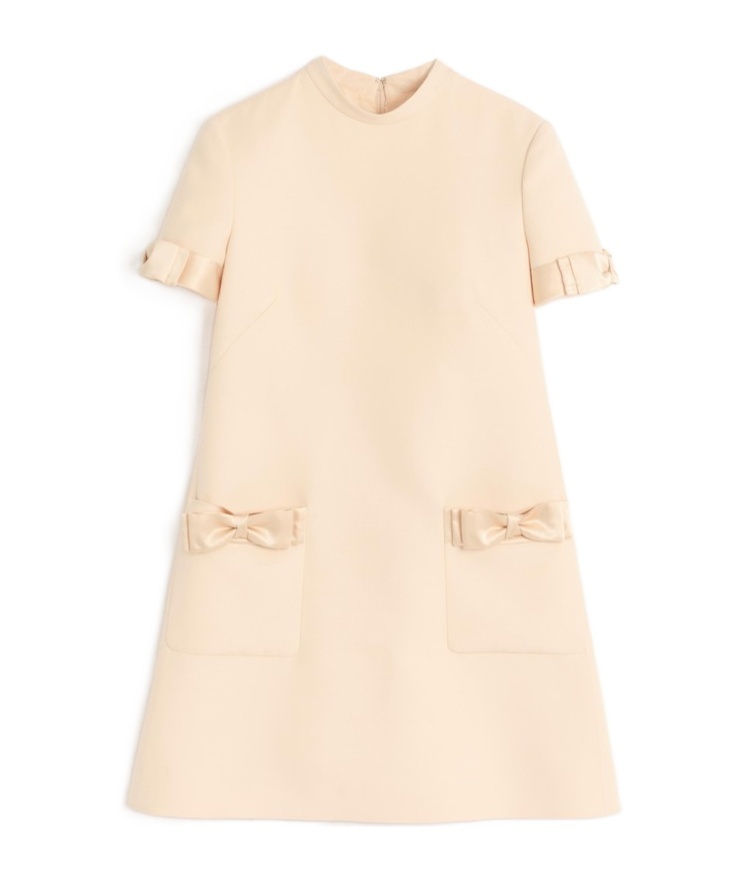 Valentino Womens Betulla Bow-embellishment Short-sleeves Wool And Silk Mini Dress In Nude