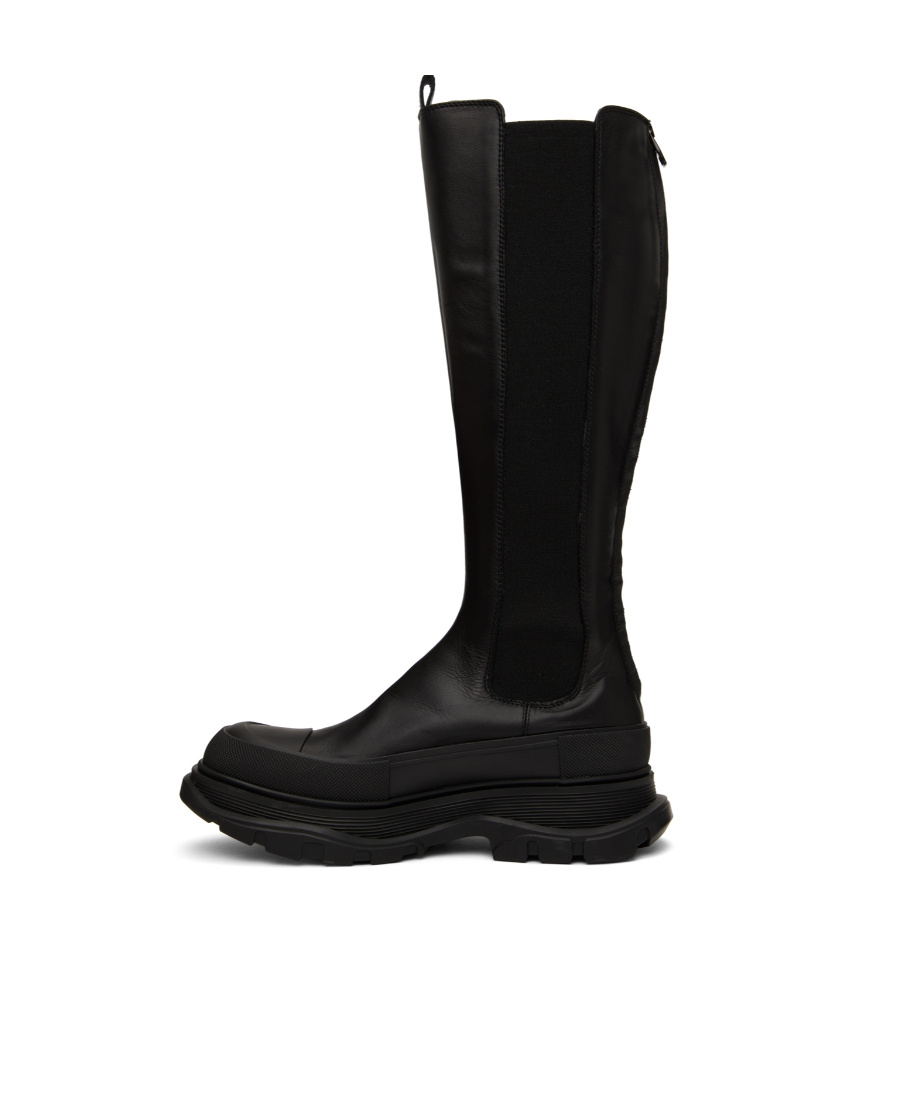 Alexander Mcqueen Round-toe Knee-high Boots In Black