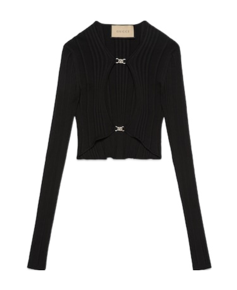 Gucci Cut-out Ribbed Crop Top In Black