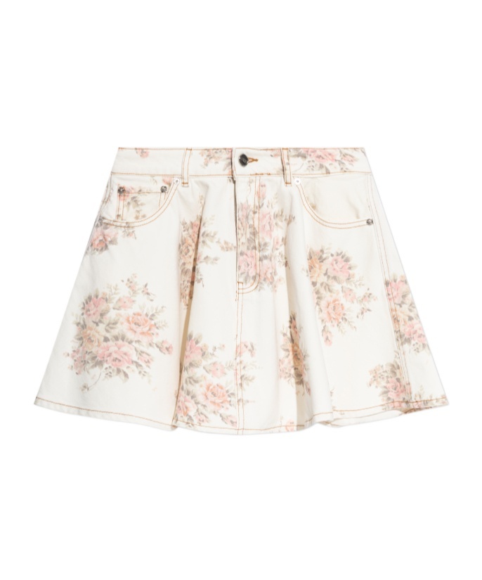 Ganni Women Floral Print Denim Miniskirt In Neutral