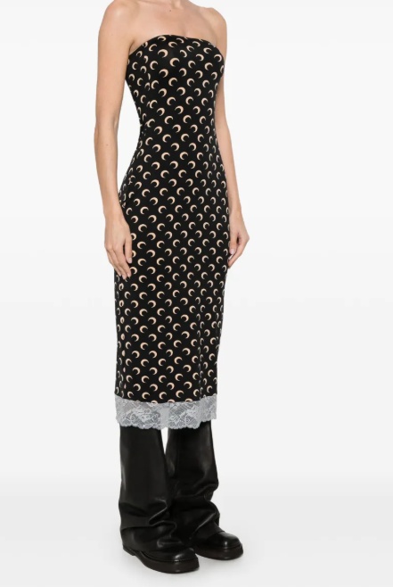 Marine Serre Crescent Moon Strapless Jersey Midi Dress In Black