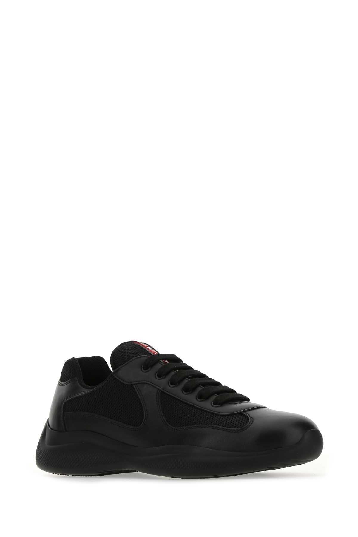 Prada Fabric And Leather America S Cup Sneakers In Black