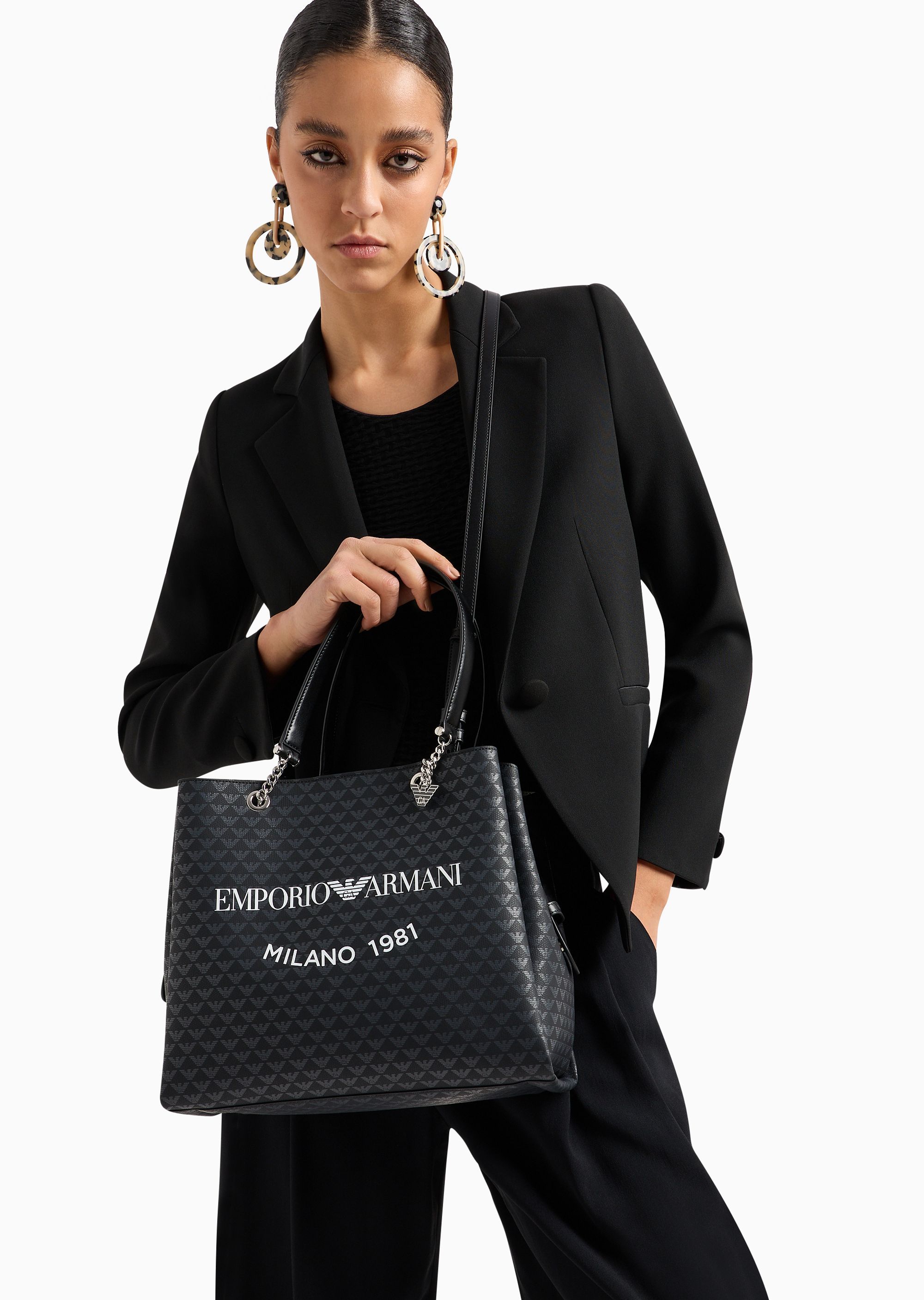 Emporio Armani Eagle Pattern Shoulder Bag In Black