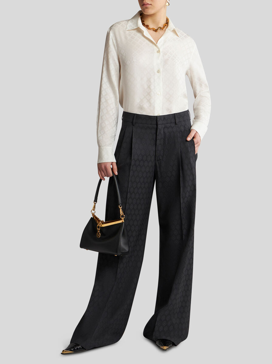 Etro Patterned-jacquard Wool Trousers In Black