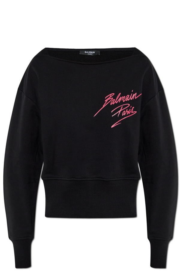 Shop Balmain Cropped Sweatshirt In Black