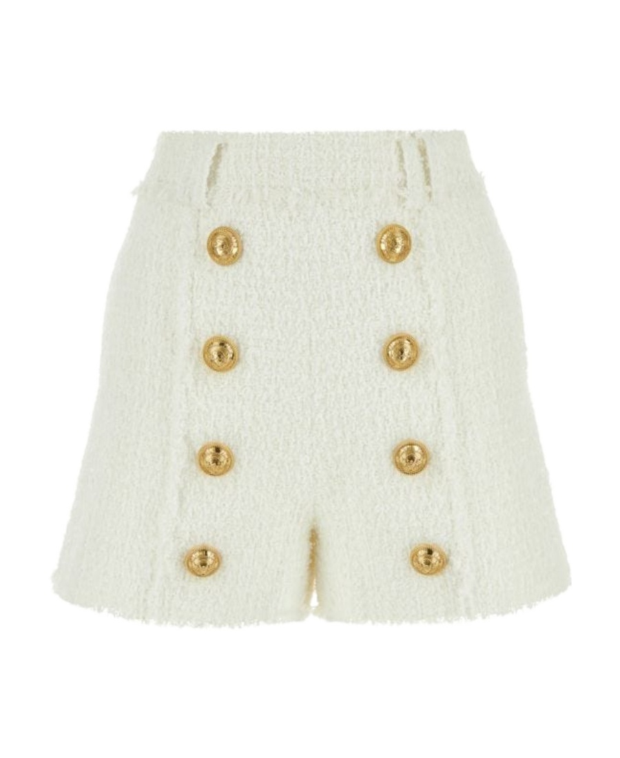 BALMAIN BUTTON-DETAIL TWEED SHORTS 