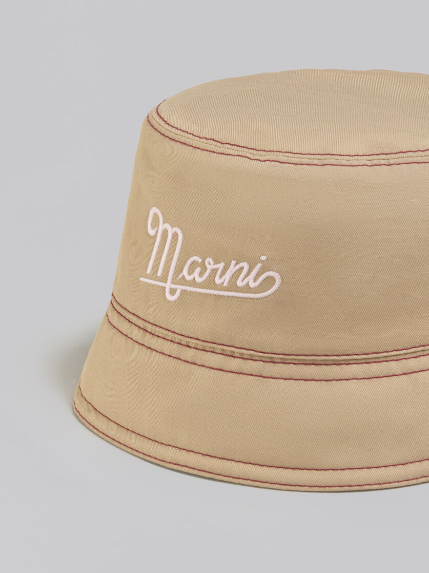 Marni Beige Linen And Cotton Bucket Hat With Embroidery In Nude