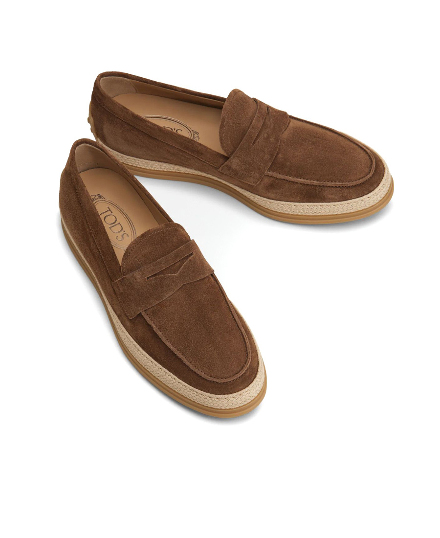 Tod's Woven Trim Penny Loafers In Brown
