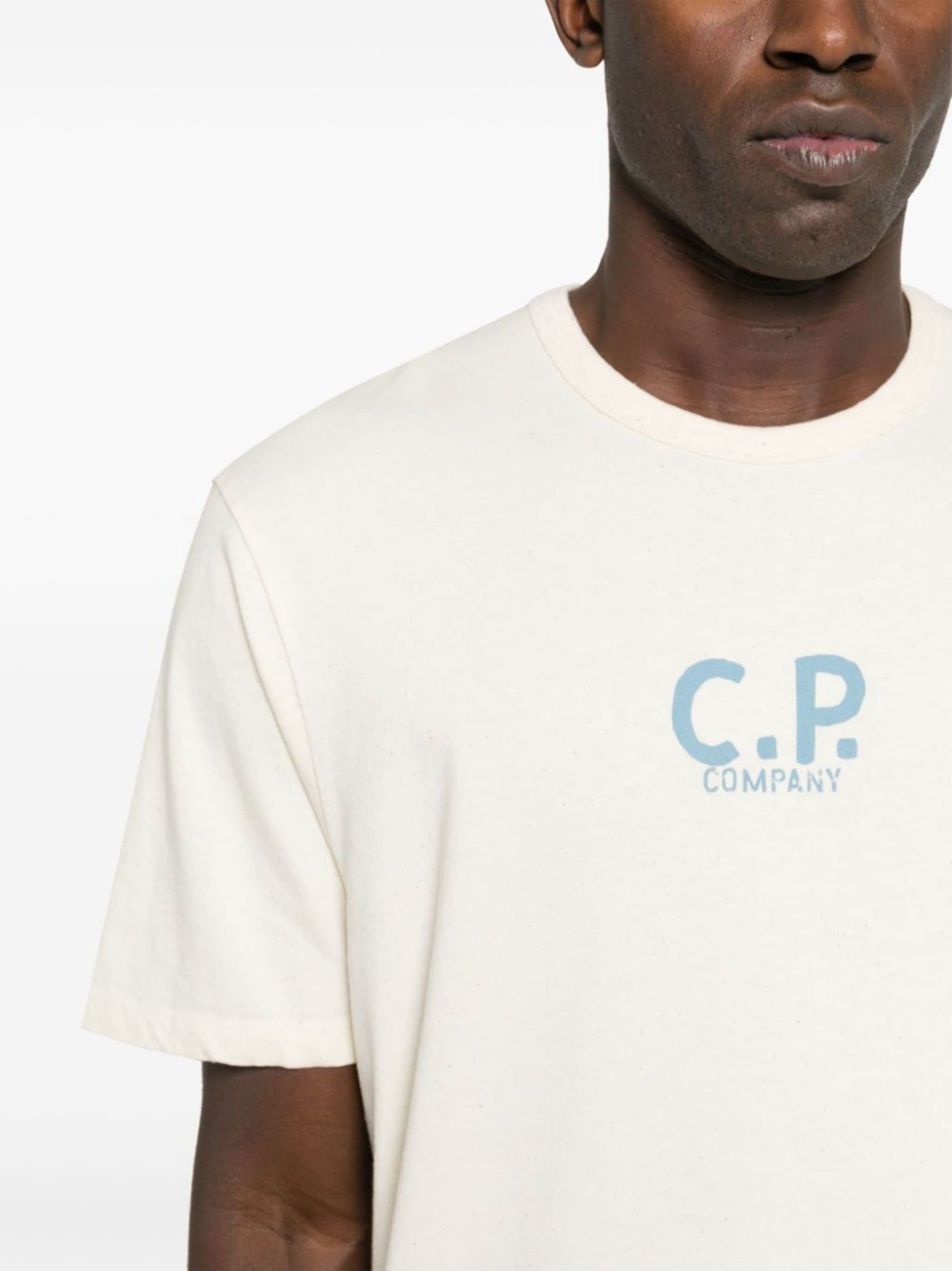C.p. Company Men Beige T-shirt With Print On The Back In White